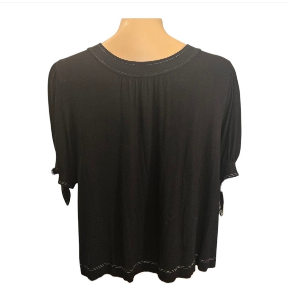 Kim & Cami Black Puff Sleeve Stitching Button Tie Cuff Top Women Small Small